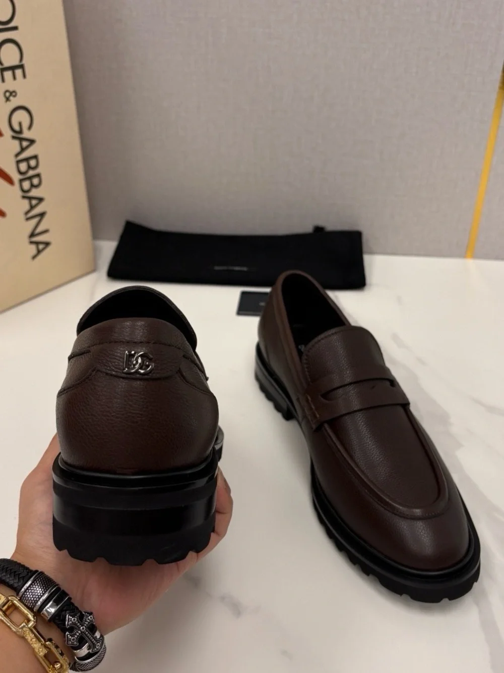 Dolce & Gabbana Men’s Brown Pebbled Leather Penny Loafers
